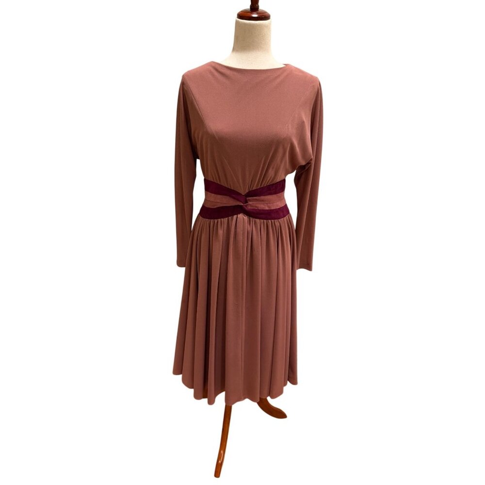 Vintage Jerry Silverman by Saulino Mauve Midi Dress Velvet Waist ILGWU Size 8